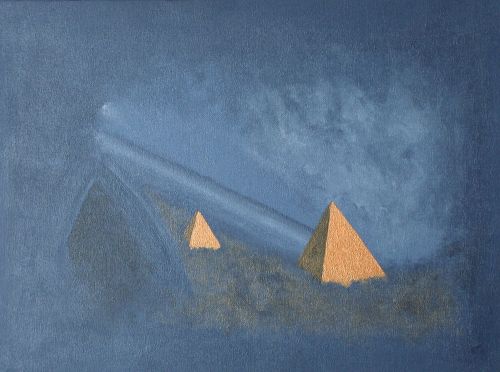De Bl&aring; Pyramider  Akryl 40x30  Jacob Gadd